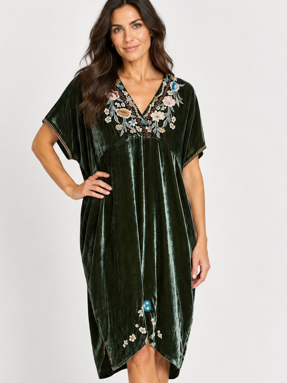 Johnny Was Serafina Velvet Embroidered Kaftan Dress Snake Eye NWT